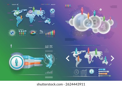 ilustração do mapa do mundo do vetor 3d e modelo de design infográfico.