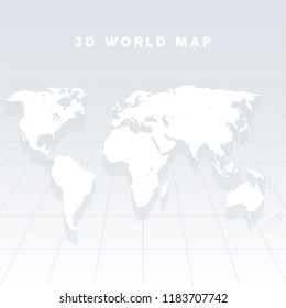3D vector world map on grid background. Earth, map template for web site pattern, anual report, inphographics, perspective