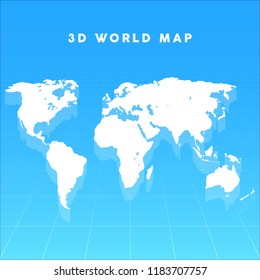 3D vector world map on grid background. Earth, map template for web site pattern, anual report, inphographics, perspective