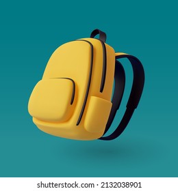 3d Vector de mochila amarilla, de vuelta a la escuela y concepto educativo. Vector Eps 10.