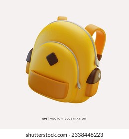 3d Vector of Yellow Backpack, Back to school and education concept.