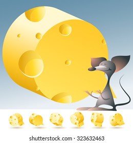 3D-Vektor-gelbes Käsealphabet mit lustiger Maus. Alle Symbole im Set haben 6 zufällige Ansichten. Buchstabe Q