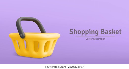 3d Vector Yellow Empty Shopping Cart, Basket Shopping icon. EPS 10 Vector.