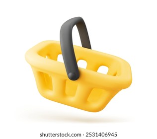 3d Vector Yellow Empty Shopping Cart, Basket Shopping icon. EPS 10 Vector.