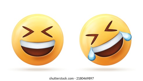 3d vector of yellow face laughing icon isolated on white background