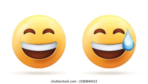 3d vector of yellow face laughing icon isolated on white background