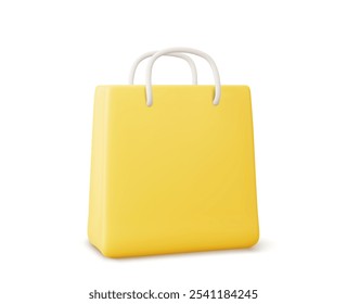 3d Vector Yellow Paper Shopping Bag, Shopping Online Concept.