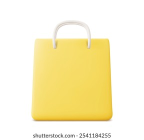 3d Vector Yellow Paper Shopping Bag, Shopping Online Concept.