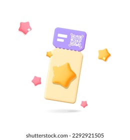 3d vector yellow shiny web element for online service app purchase and order pay movie ticket with qr code symbol design
