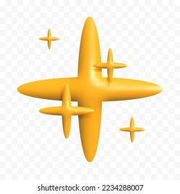 3D Vector yellow stars sparkle firework, Decoration twinkle, shiny flash. Glowing light effect stars and bursts