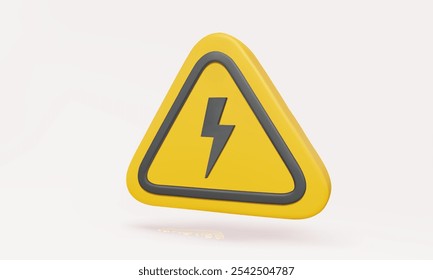 3D vector Yellow triangle warning sign electric shock hazard icon symbol on pastel background. Power advice voltage high area danger alert stop. 3d render. element design illustration