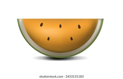 3D Vektorgrafik Gelbe Wassermelone. Süße Tropische Frucht Print. Sommerverkauf Clip Kunst. Frisches Obst, 3D-Vektorgrafik Wasser Melone Ikone isoliert auf durchsichtigem Hintergrund. Vektorillustration EPS 10