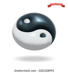 3d vector Yin-yang icon, realistic glossy plastic symbol.