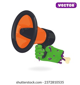 3d Dedos vectores zombies con hueso con megáfono, concepto de feriado de Halloween. Vector Eps 10.