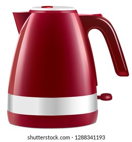 3D vectorial graphics. Electric kettle of red color isolated on white background.