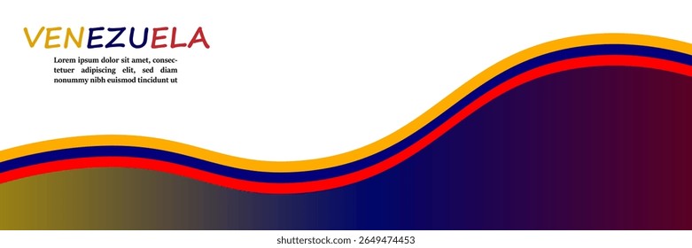 Bandeira 3D da Venezuela com espaço para cópia e fita 3D da bandeira venezuelana. Fundo de design de banner de seda Venezuela. Ilustração de vetor. EPS 10.
