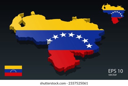 3D Venezuela map and flag . 3D shape design . Independence day concept . Perspective view . Vector