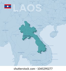 3d verctor map of cities and roads in Asia. Laos and its neighbors.