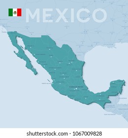 3d verctor map of cities and roads in North America. Mexico and its neighbors.