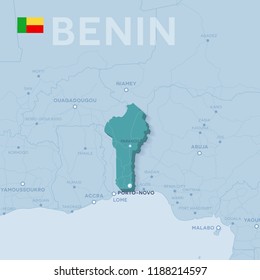 3d verctor map of cities and roads in Africa. Benin and its neighbors.