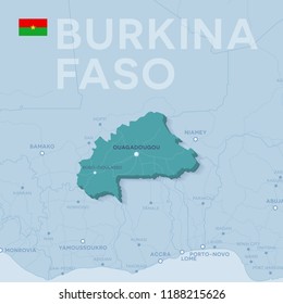 3d verctor map of cities and roads in Africa. Burkina Faso and its neighbors.