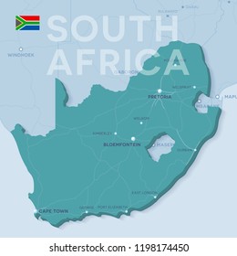 3d verctor map of cities and roads in Africa. South Africa and its neighbors.
