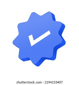 3D Verification Badge Icon Element for Verified Account Vector White Check with Blue Badge Illustration Interface Design