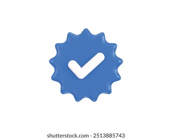 Concepto de icono de Botón verificado 3D en el perfil de redes sociales Ilustración vectorial de icono de insignia verificada azul