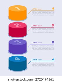 Plantilla de infografía de Vertical 3D con procesos de 4 pasos.