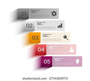3D vertical infographic template with five step process. Data visualization, modern business and financial infographics design.