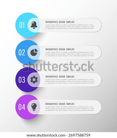 3D vertical infographic template with round translucent elements, business icons and space for data