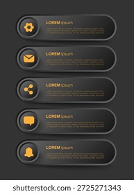 Modelo de infográfico de design moderno vertical 3D vertical para apresentações financeiras e de marketing. Layout de processos em cinco etapas para visualização de dados.