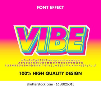 3d Vibe text effect with 2 color yellow and pink with shadow and outline for sticker, title, headline, and t-shirt use with modern style. premium vector