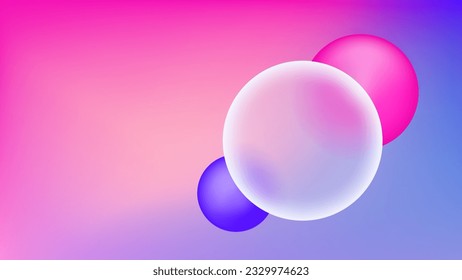 3d vibrant glass morphism effect with sphere shape background. geometric vector presentation with abstract blur gradient and glassmorphism frame. Blue and pink app interface screen for information