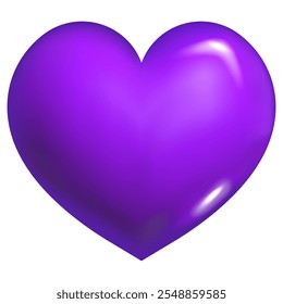 3D vibrant purple heart for Valentine's day celebrations and romantic decor isolated on transparent background. Vector