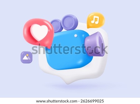 3d video camera simplicity icon signs with lens and button for theater. Realistic film movie icon, play button for streaming multimedia concepts. 3d movie cinema record icon vector render illustration