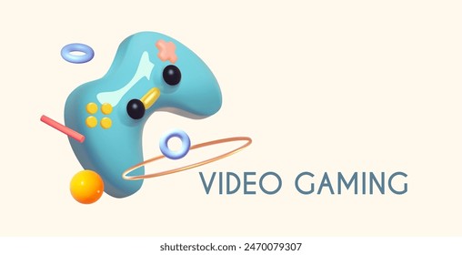 3D video games concept. Gamepad and abstract geometry figures. Virtual game