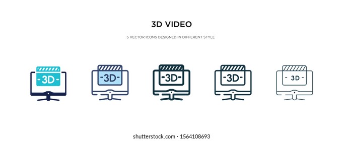3d video icon in different style vector illustration. two colored and black 3d video vector icons designed in filled, outline, line and stroke style can be used for web, mobile, ui