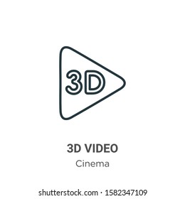 3d video icon outline vector icon. Thin line black 3d video icon icon, flat vector simple element illustration from editable cinema concept isolated on white background
