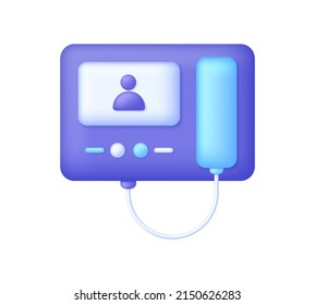 3D Video intercom with phone isolated on white background. Monitor, call panel and phone. Home security system. Can be used for many purposes. Trendy and modern vector in 3d style.