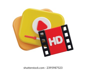 3d video play button on social media video streaming icon illustration