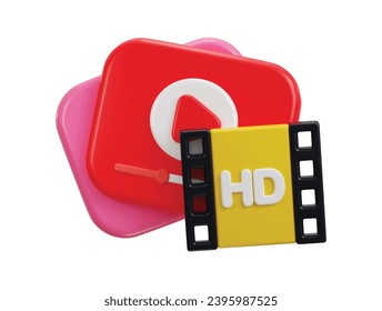 3d video play button on social media video streaming icon illustration