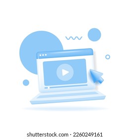 3d Video player isolated on light background. Video service, player app. Trendy and modern vector in 3d style for web design.