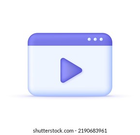 Reproductor de vídeo 3D, página web, ilustración de botón de reproducción. Video, streaming, concepto multimedia de interfaz.Puede ser usado para muchos propósitos. Vector moderno y de moda en estilo 3d.