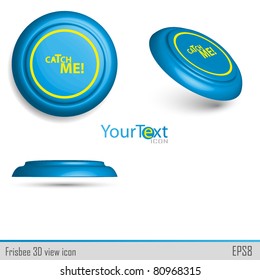 Vista 3D del icono azul frisbee.Ilustración vectorial.