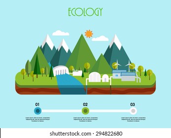 3D view of a energy industry on sky blue background, Creative infographic elements based on ecological concept.