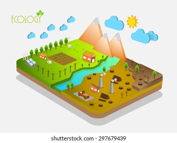 3D view of a energy industry on grey background, Creative infographic template layout for ecology concept.