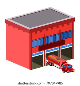 3d view of a fire station, Vector illustration
