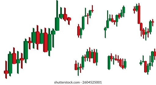3D view of Forex candle stick patterns in 7 type for bull and bear trend view template