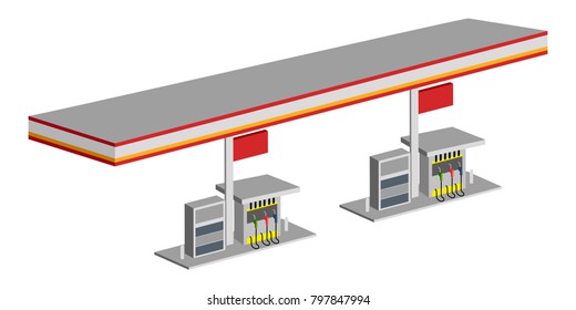 3d view of a gas station, Vector illustration